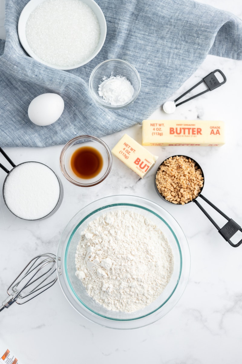 ingredients displayed for making sparkling butter toffee cookies