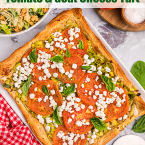 pinterest image for tomato and goat cheese tart