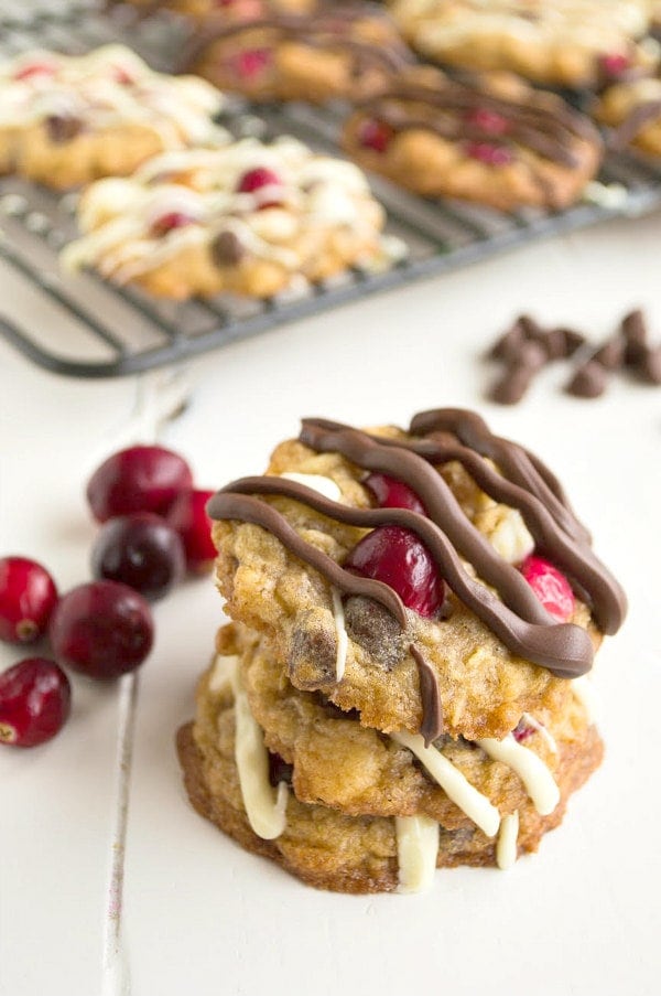 Triple Chocolate Cranberry Oatmeal Cookies
