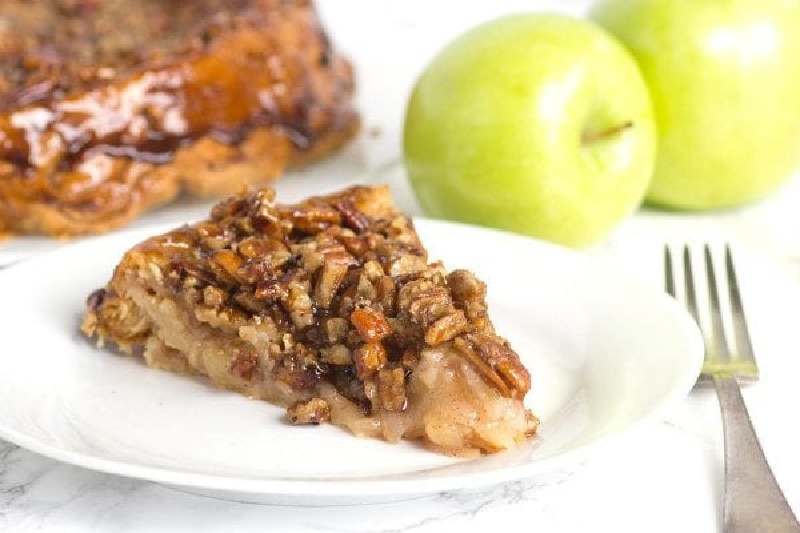 slice of upside down apple pecan pie