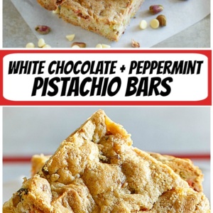 pinterest collage image for white chocolate peppermint pistachio bars