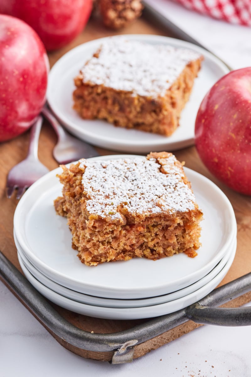 whole grain apple cake on two plates