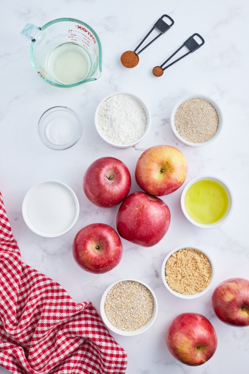 ingredients displayed for making whole grain apple cake