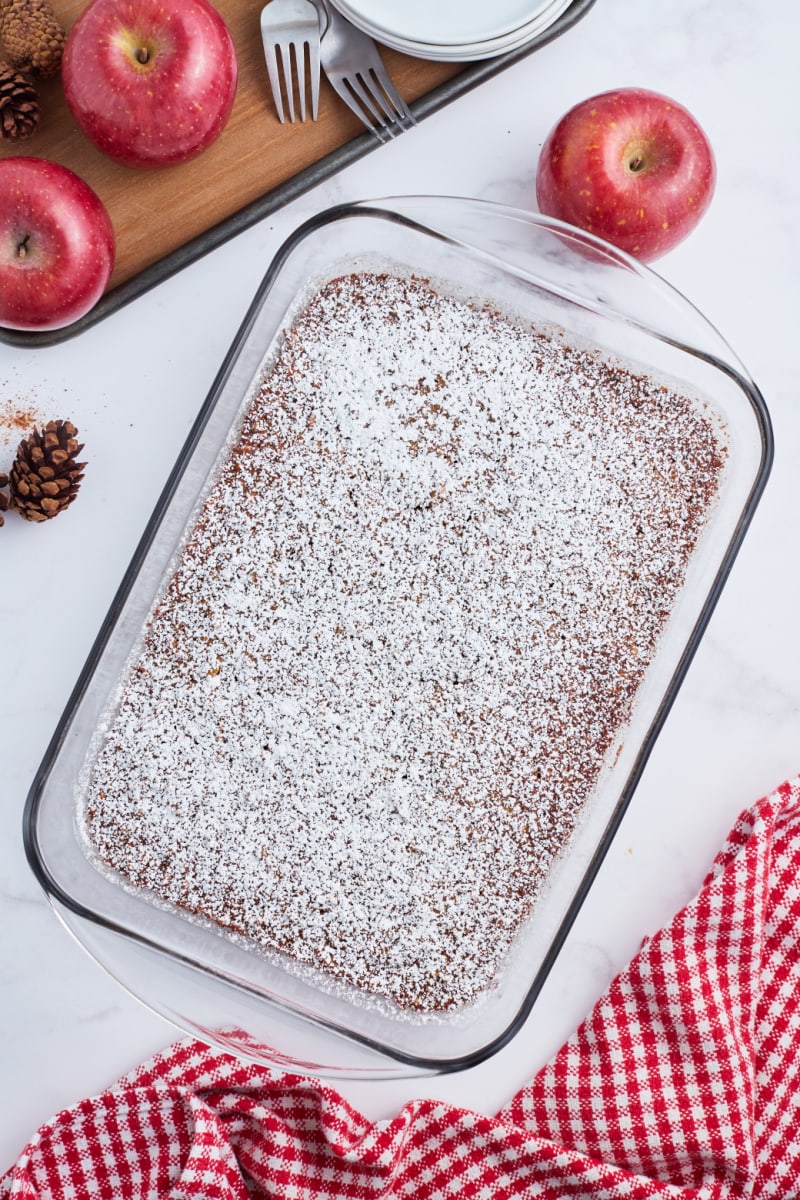 whole grain apple cake in baking pan