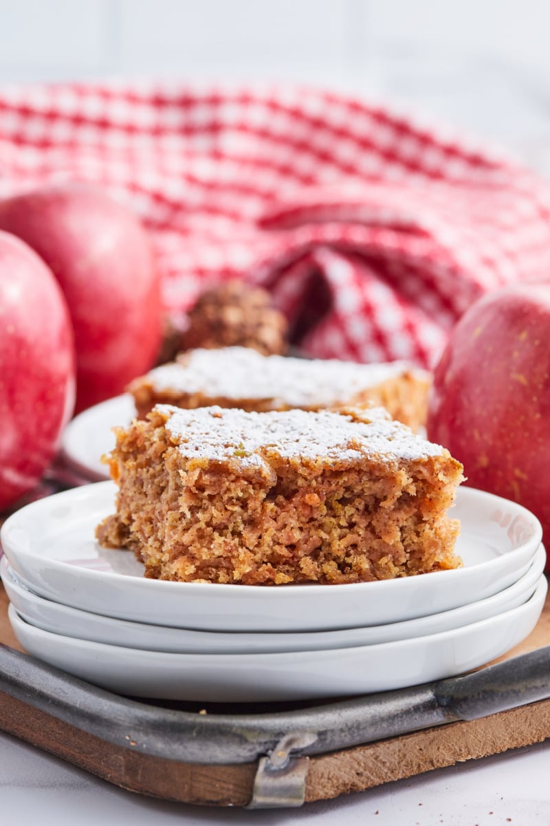 slice of whole grain apple cake on plate