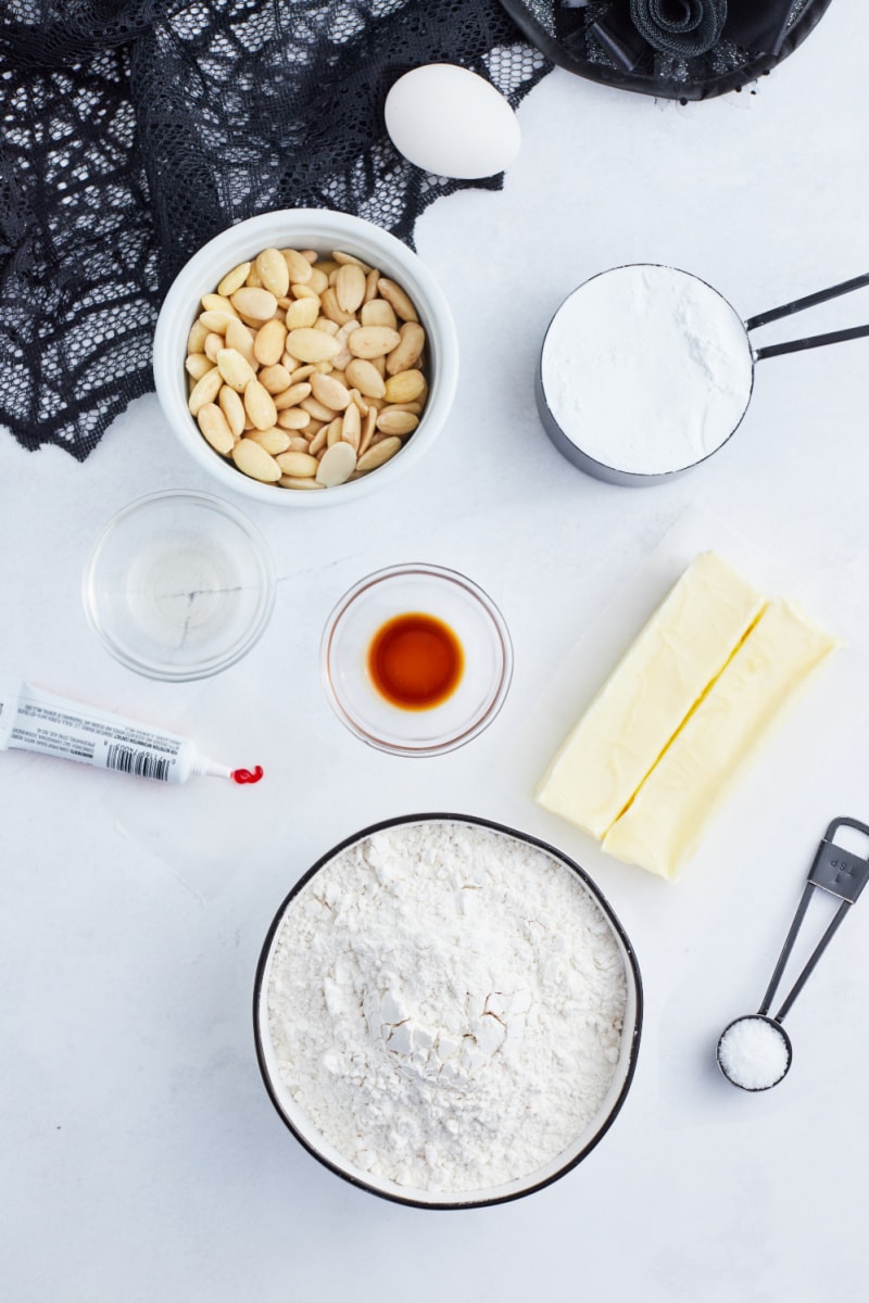 ingredients displayed for making witch finger cookies