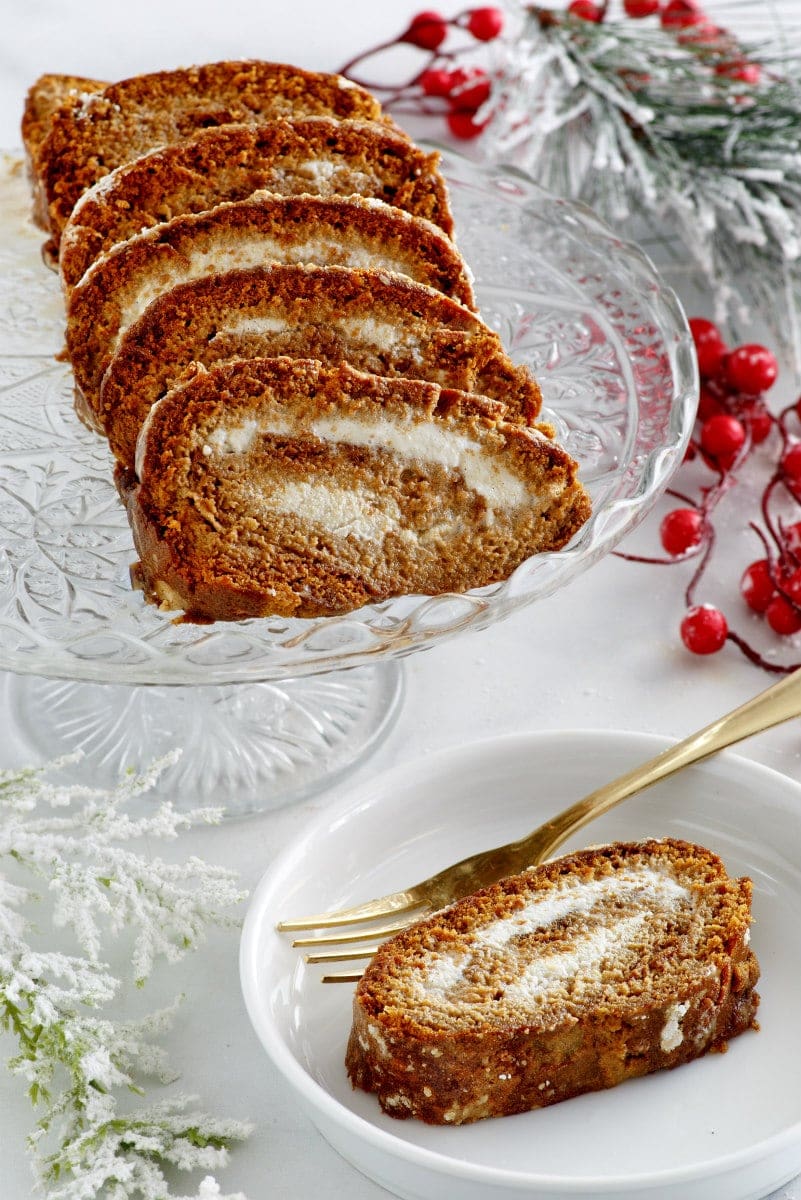 sliced gingerbread ice cream roll