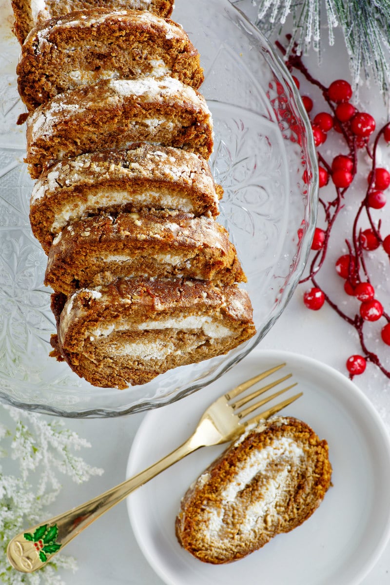 sliced gingerbread ice cream roll