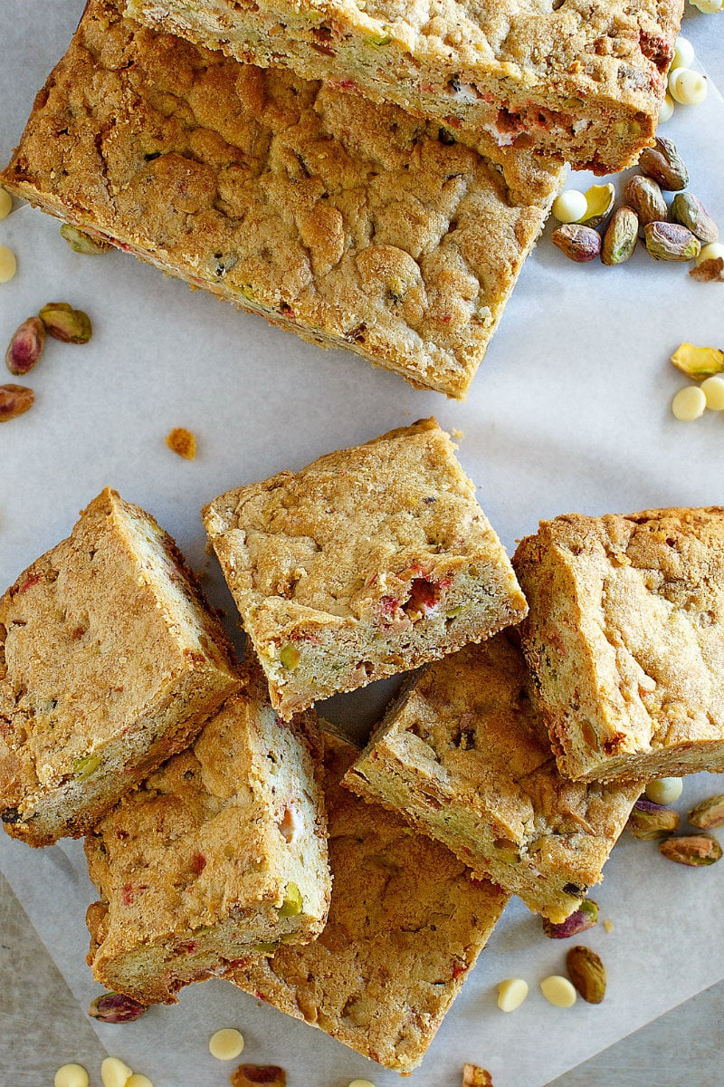 white chocolate peppermint pistachio bars