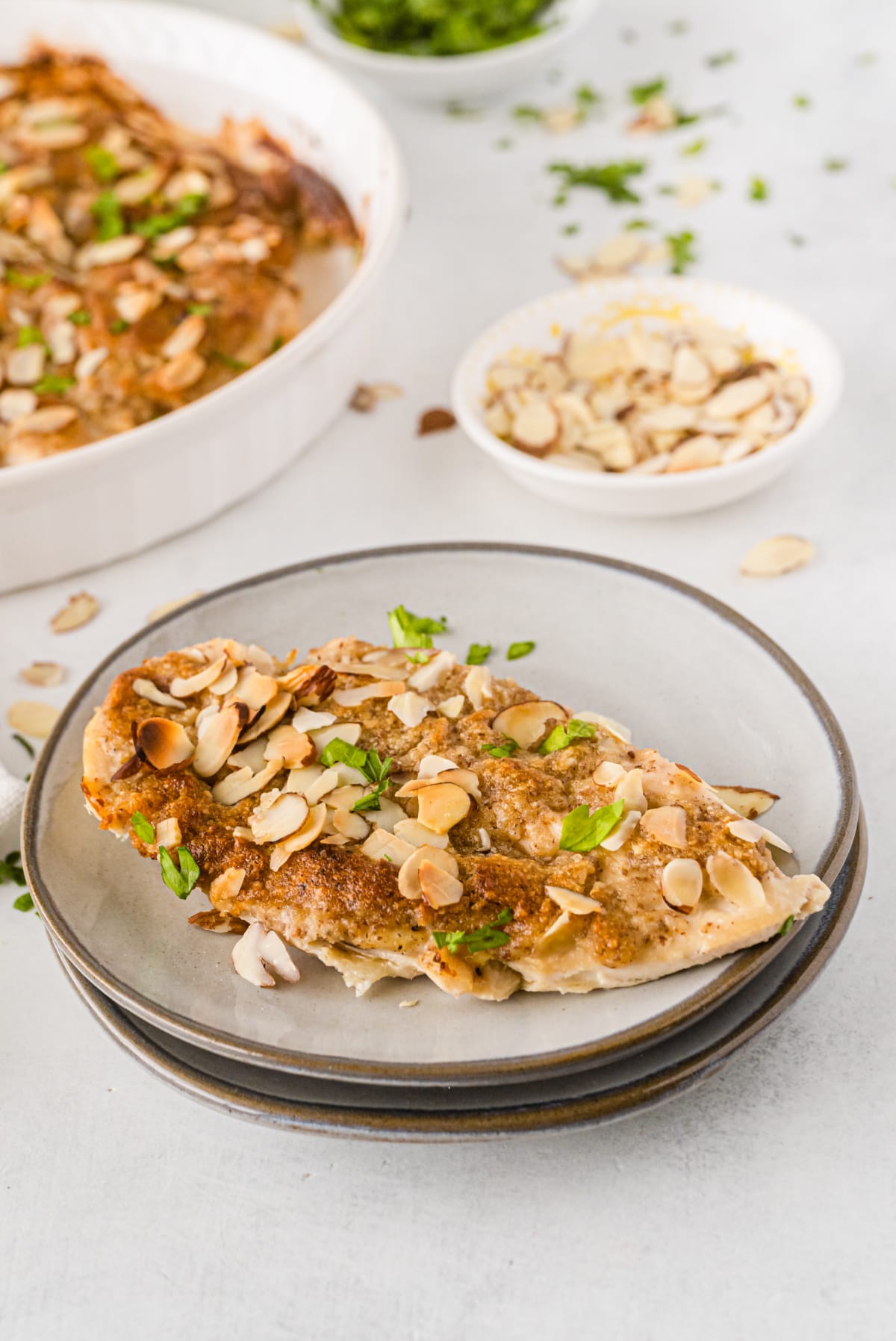 chicken with almond butter on plate