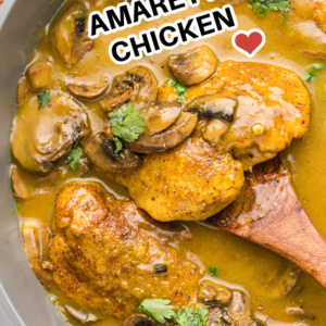 pinterest image for amaretto chicken