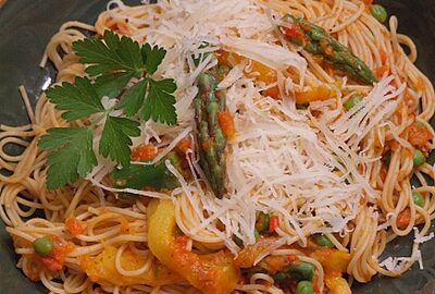 Angel Hair Pasta with Red Pepper Tomato Sauce - Recipe Girl