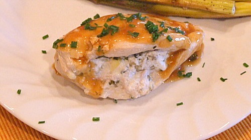 Artichoke and Goat Cheese Stuffed Chicken on a plate