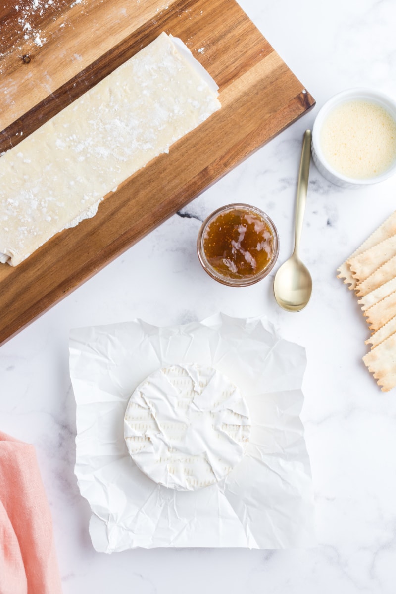 ingredients displayed for making baked brie