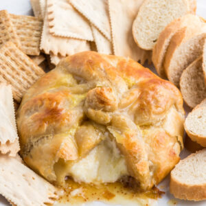pinterest image for baked brie with fig jam