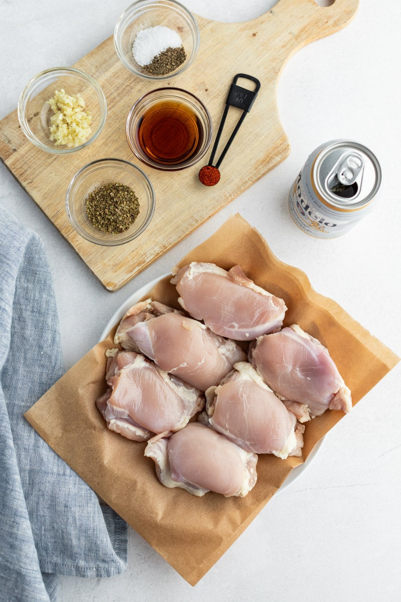 ingredients displayed for making beer marinated chicken tacos