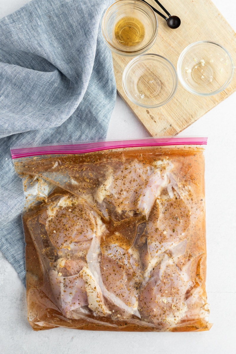 chicken marinating in bag