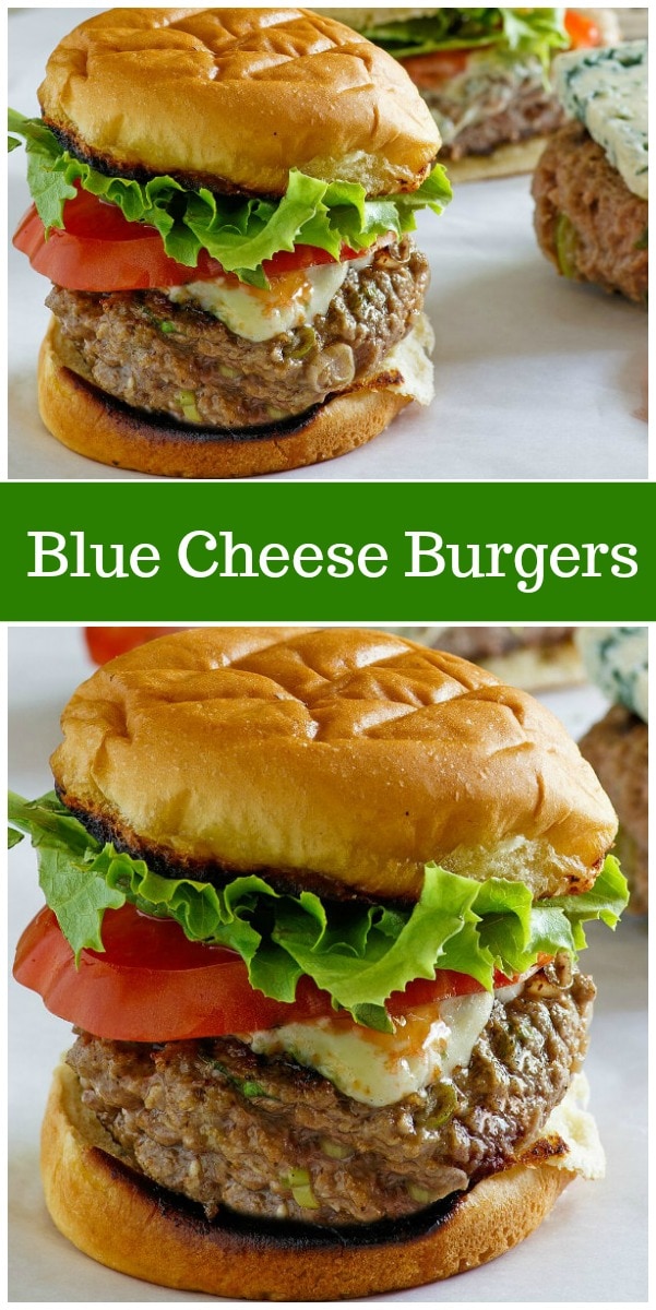 Blue Cheese Burgers from RecipeGirl.com #bluecheese #burgers #recipe #RecipeGirl