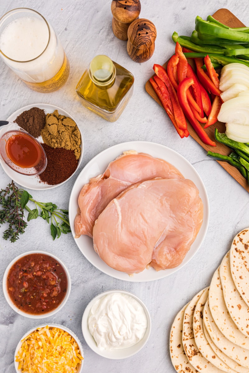 ingredients displayed for making chicken fajitas