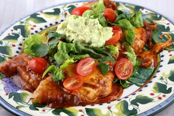 Chicken and Spinach Enchiladas chicken and spinach enchiladas on a colorful plate