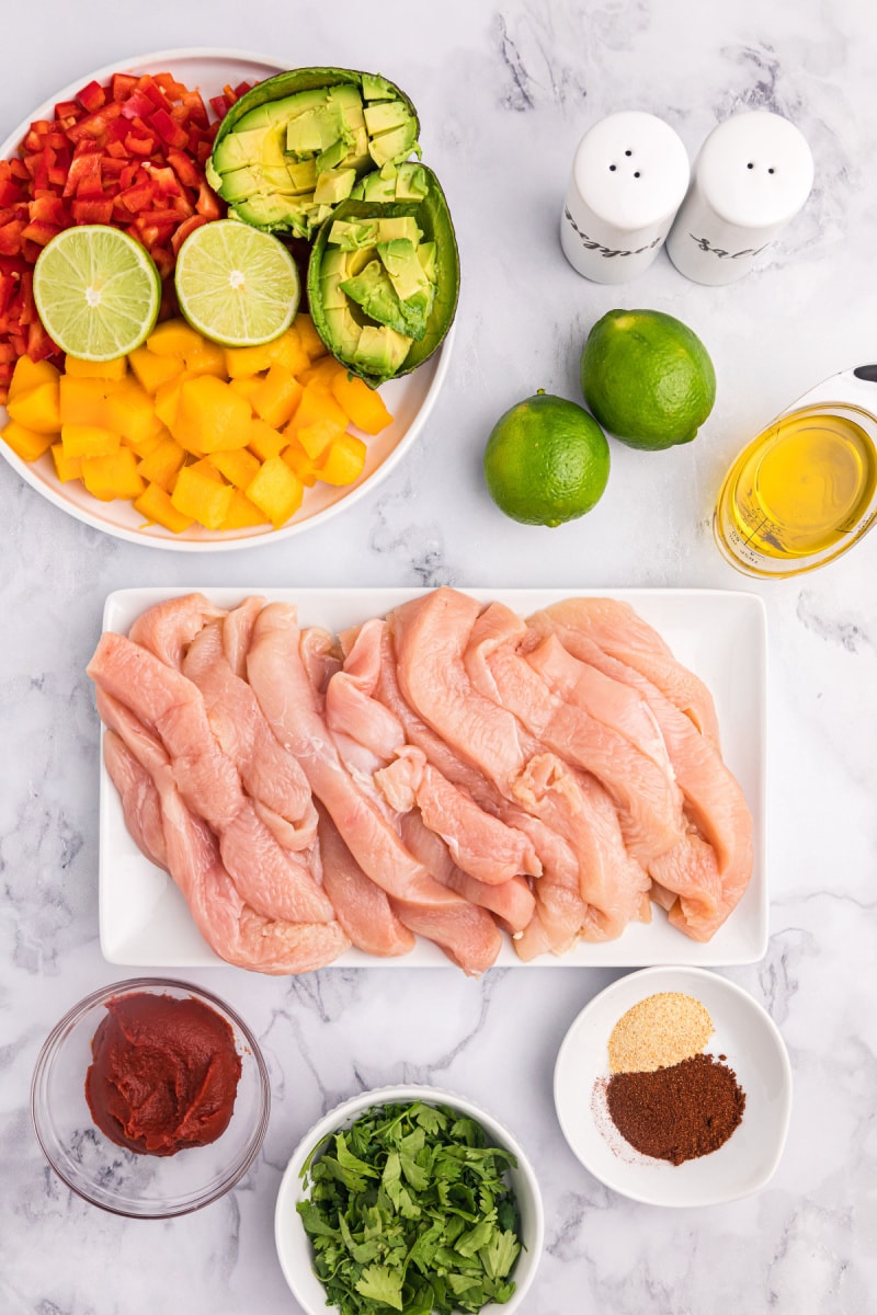 ingredients displayed for making chili rubbed chicken