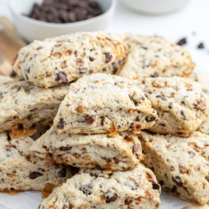 several chocolate chip toffee scones