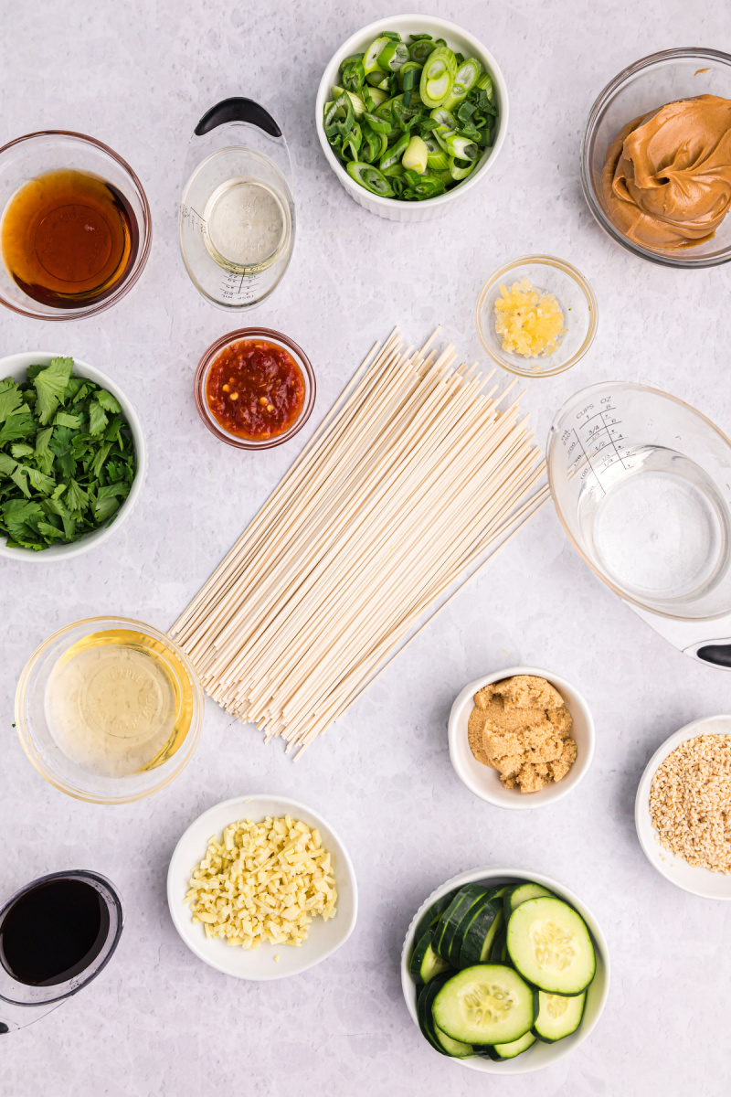 ingredients displayed for making cold sesame noodles