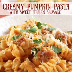 pinterest image for creamy pumpkin pasta