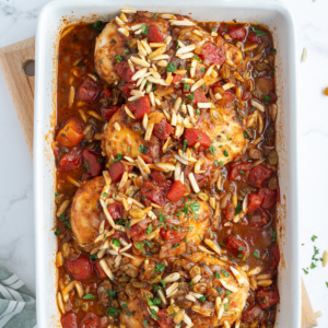 drunken chicken in a baking dish