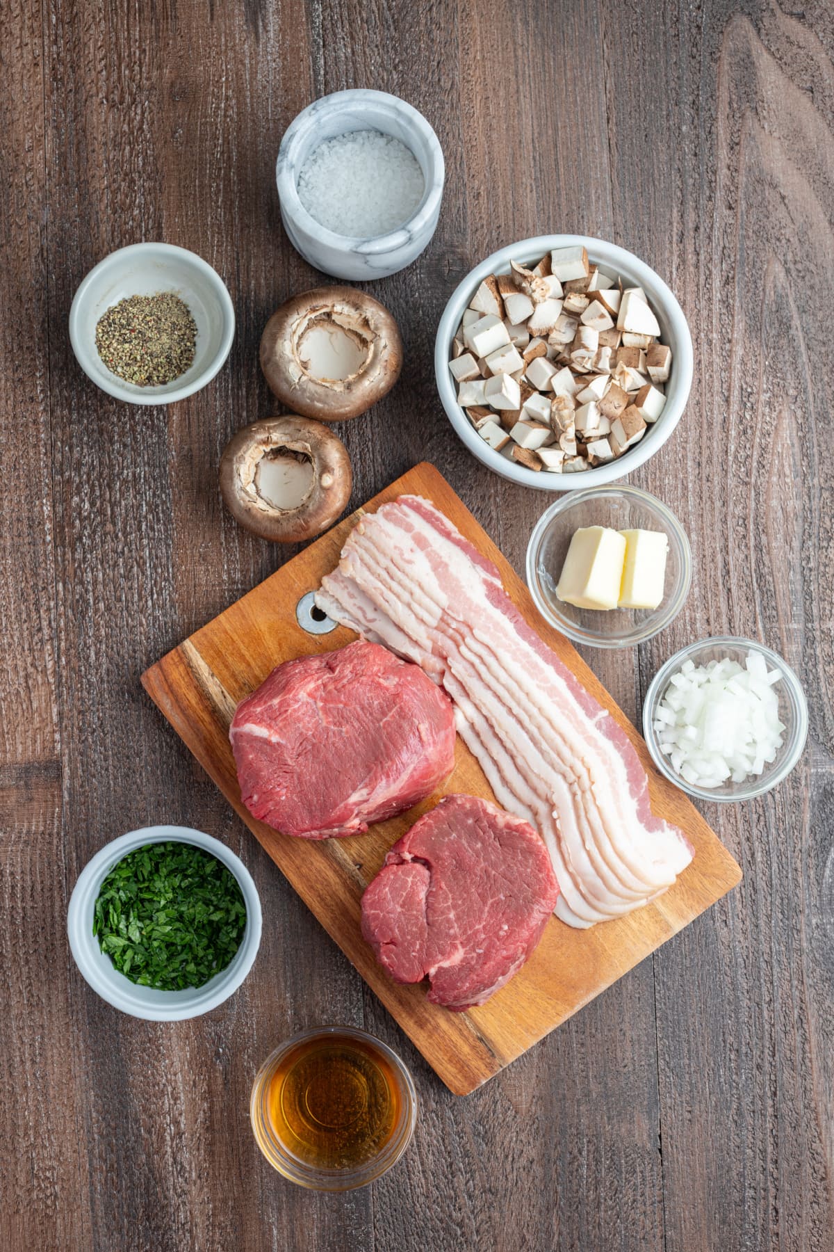 ingredients displayed for making filet mignon elegante