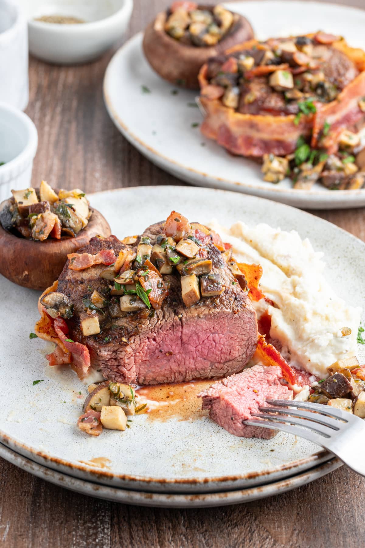 filet mignon sliced open on plate