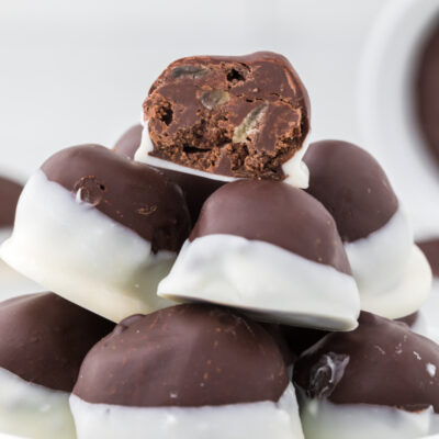 pile of gingerbread truffles on a white platter