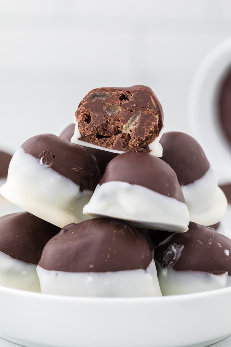 pile of gingerbread truffles on a white platter