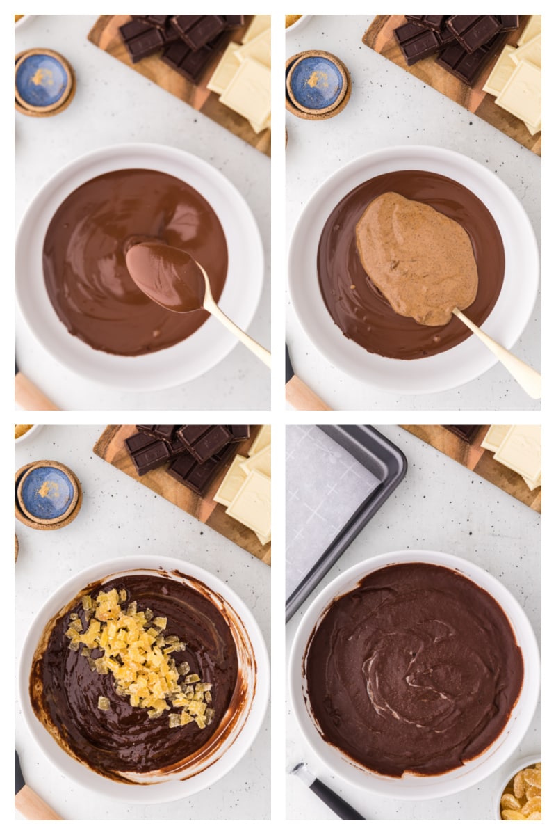 four photos showing how to make base for gingerbread truffles