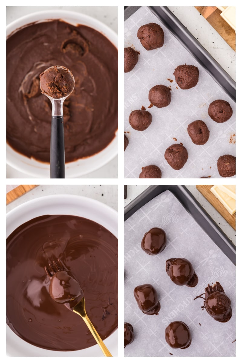 four photos showing how to make gingerbread truffles