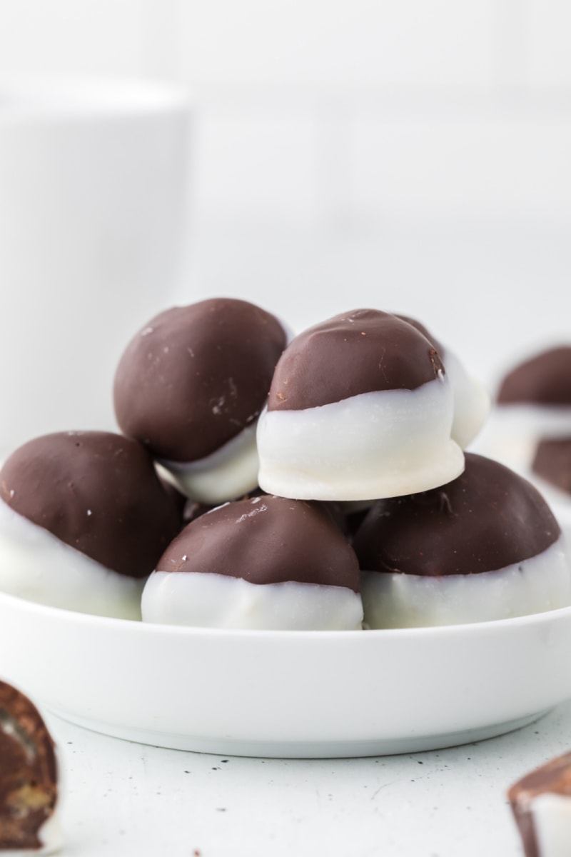 pile of gingerbread truffles in a white platter