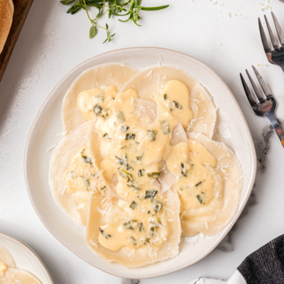 goat cheese ravioli on a plate