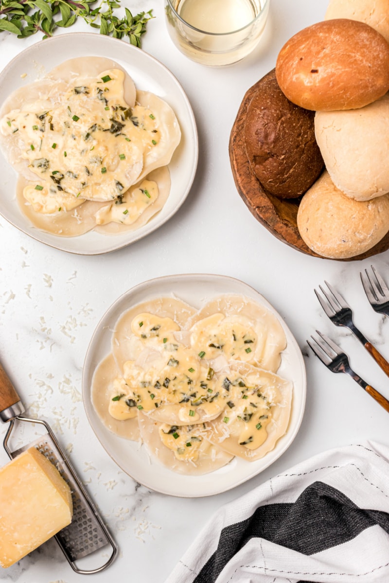 two plates of goat cheese ravioli