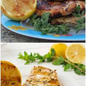 pinterest collage image for grilled chicken with lemon and oregano