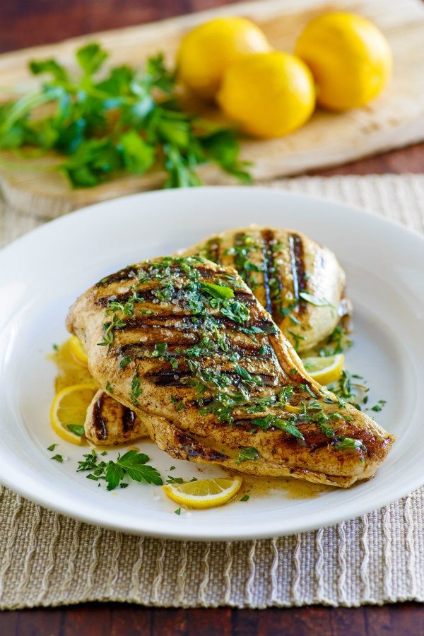 Grilled Lemon- Mustard Chicken recipe from RecipeGirl.com