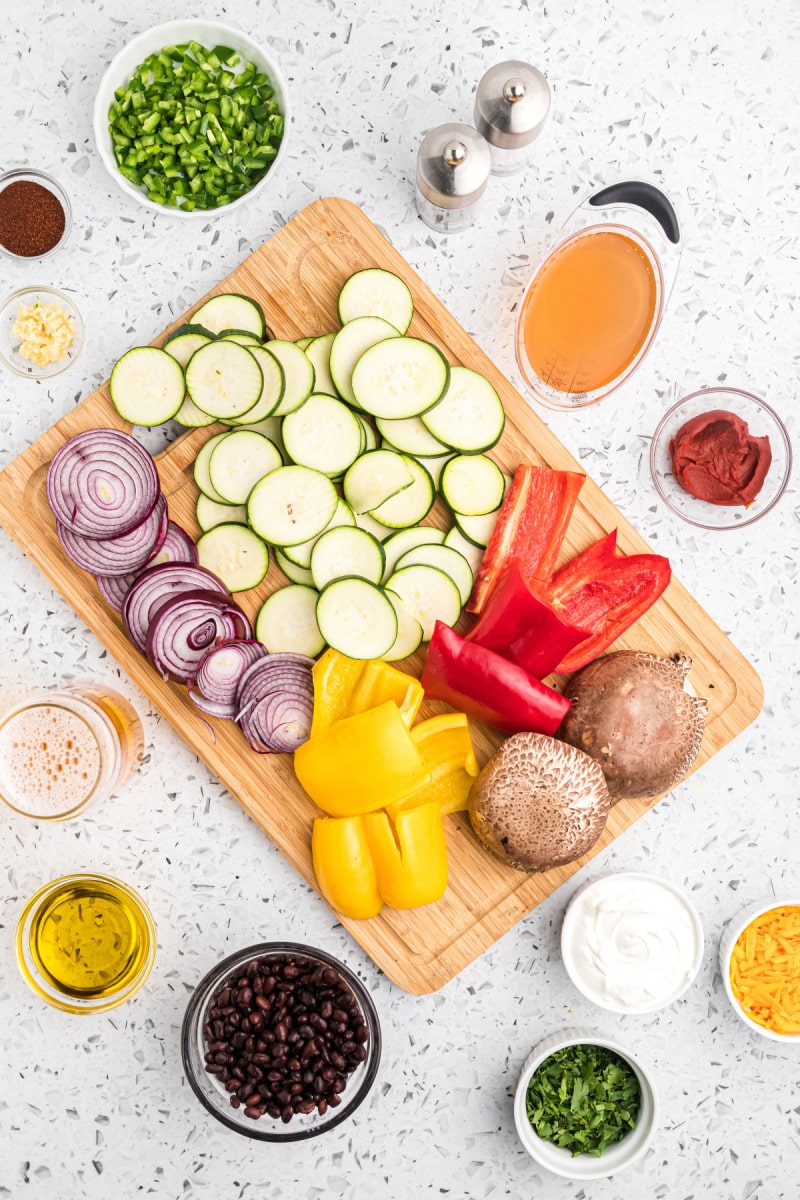 ingredients displayed for making grilled vegetable chili