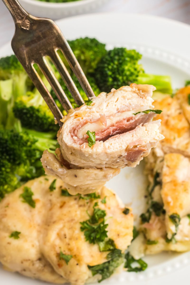 fork full of stuffed chicken breast