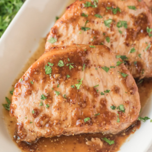 hoisin and honey glazed pork chops on serving platter