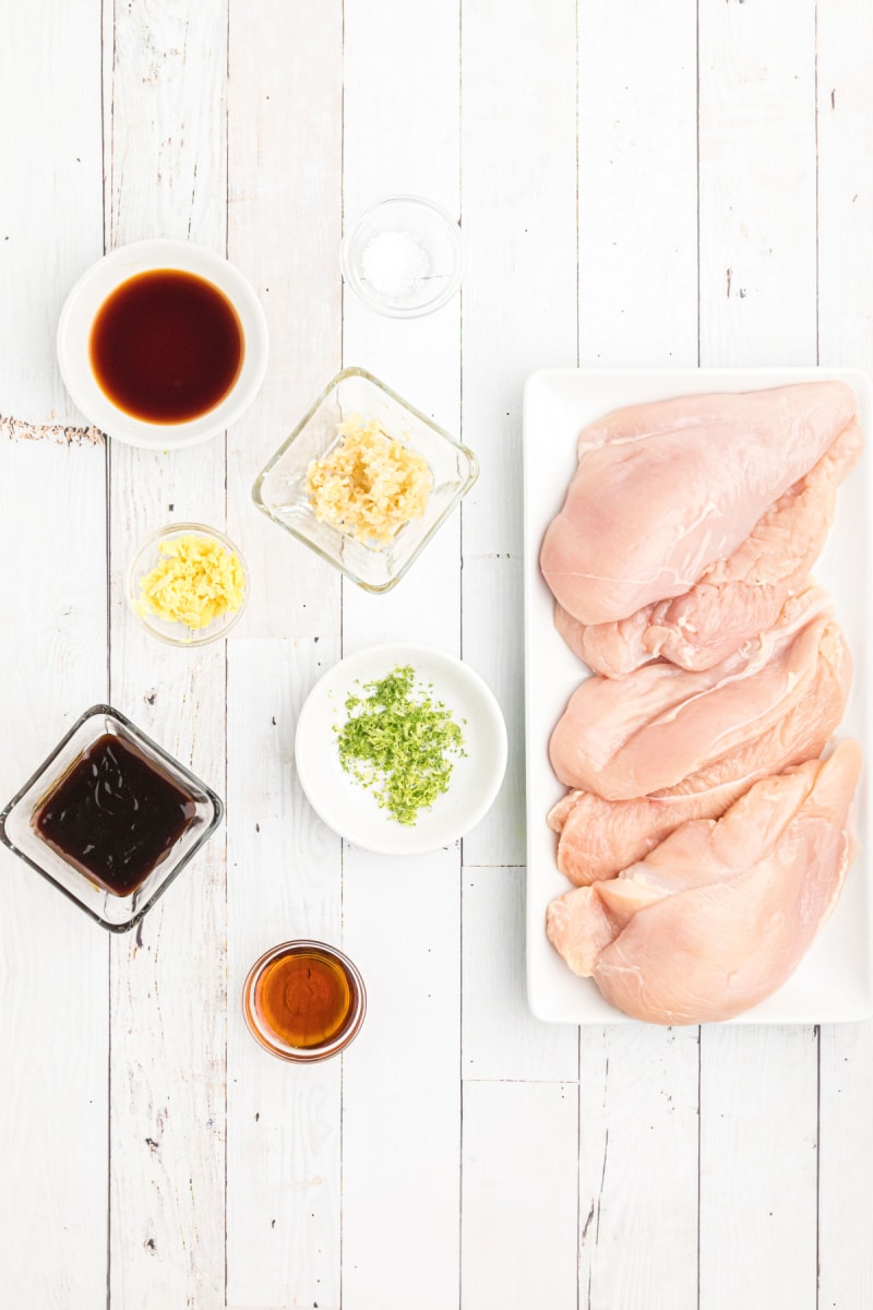 ingredients displayed for making hoisin and lime marinated grilled chicken