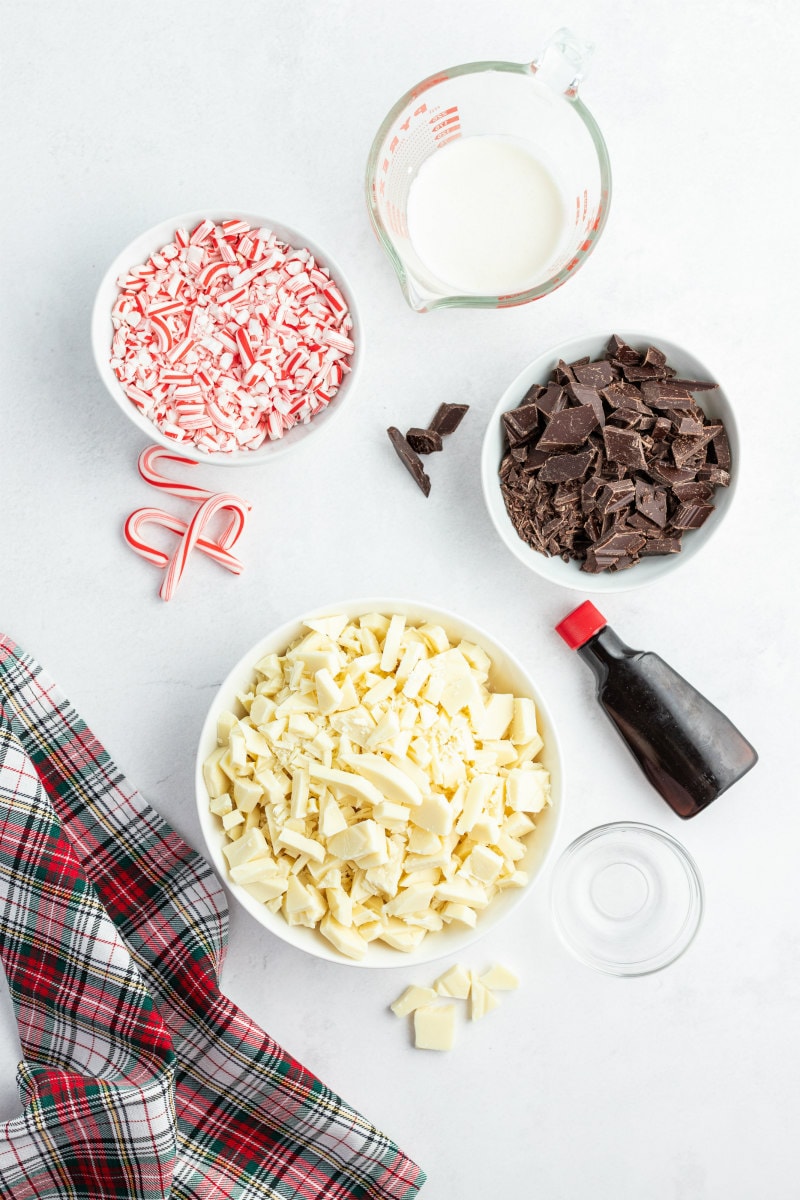 ingredients displayed for layered peppermint crunch bark