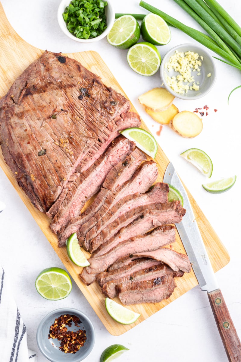 lime marinated flank steak sliced