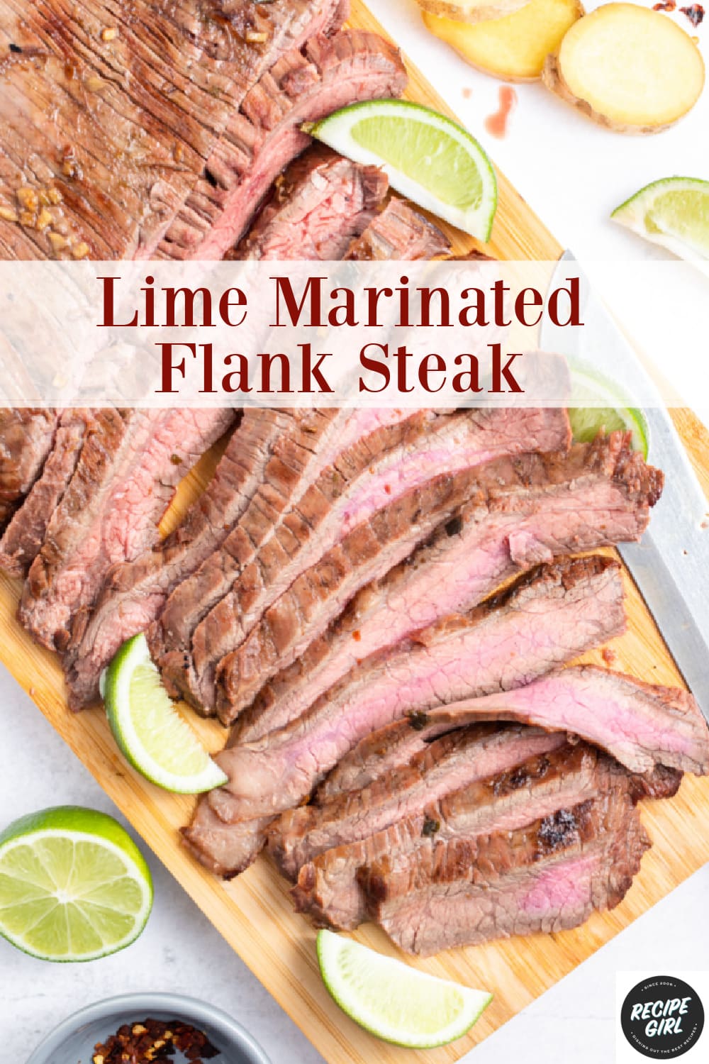 pinterest image for lime marinated flank steak