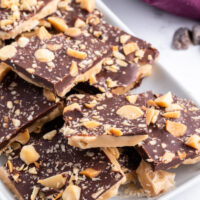 pieces of macadamia nut butter toffee on a platter