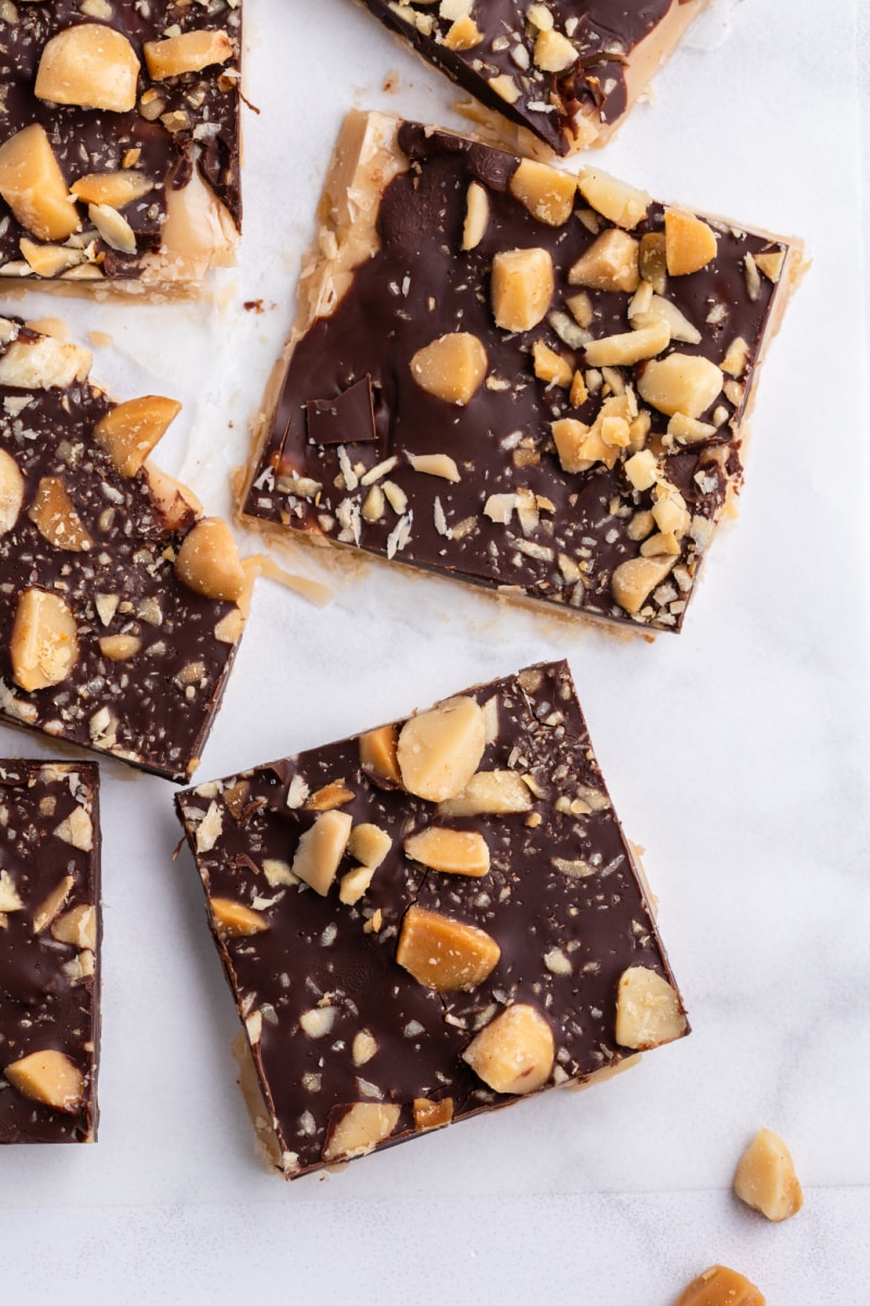 pieces of macadamia nut butter toffee