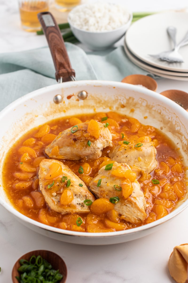 weight watchers asian orange chicken in a skillet